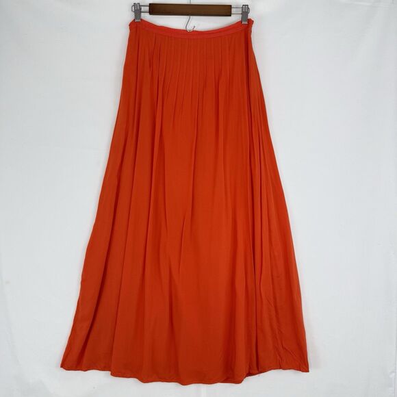 Ann Taylor Loft Pleated Long Maxi Skirt Orange Size 4 Lined - Picture 2 of 16